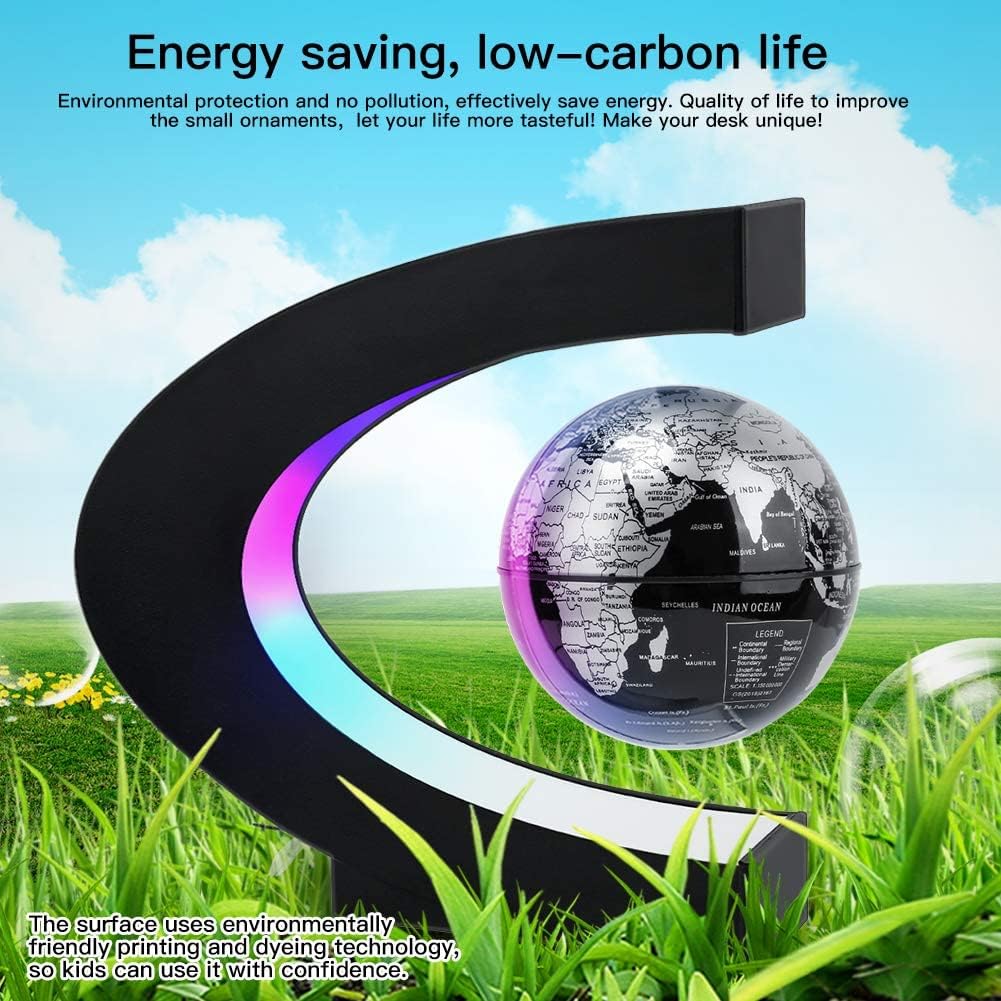 eWINNER Magnetic Levitation Floating World Map Globe with LED Light Cool Gadgets Decor Fixture Floating Globes  Shade/Antigravity Cool Tech Gifts for Home Office Desk Decoration  Teaching (Black)