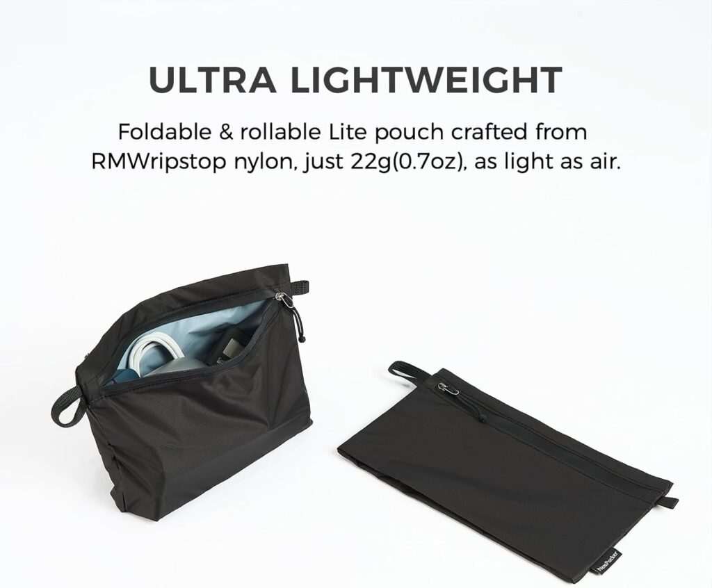NextPacker Ultralight Pouch with Double Sided Waterproof Zipper Travel Organizer for Tech, Pens, Tool Kits, SIM card, Toiletries, Makeup, Cosmetics  Multitool (Black)