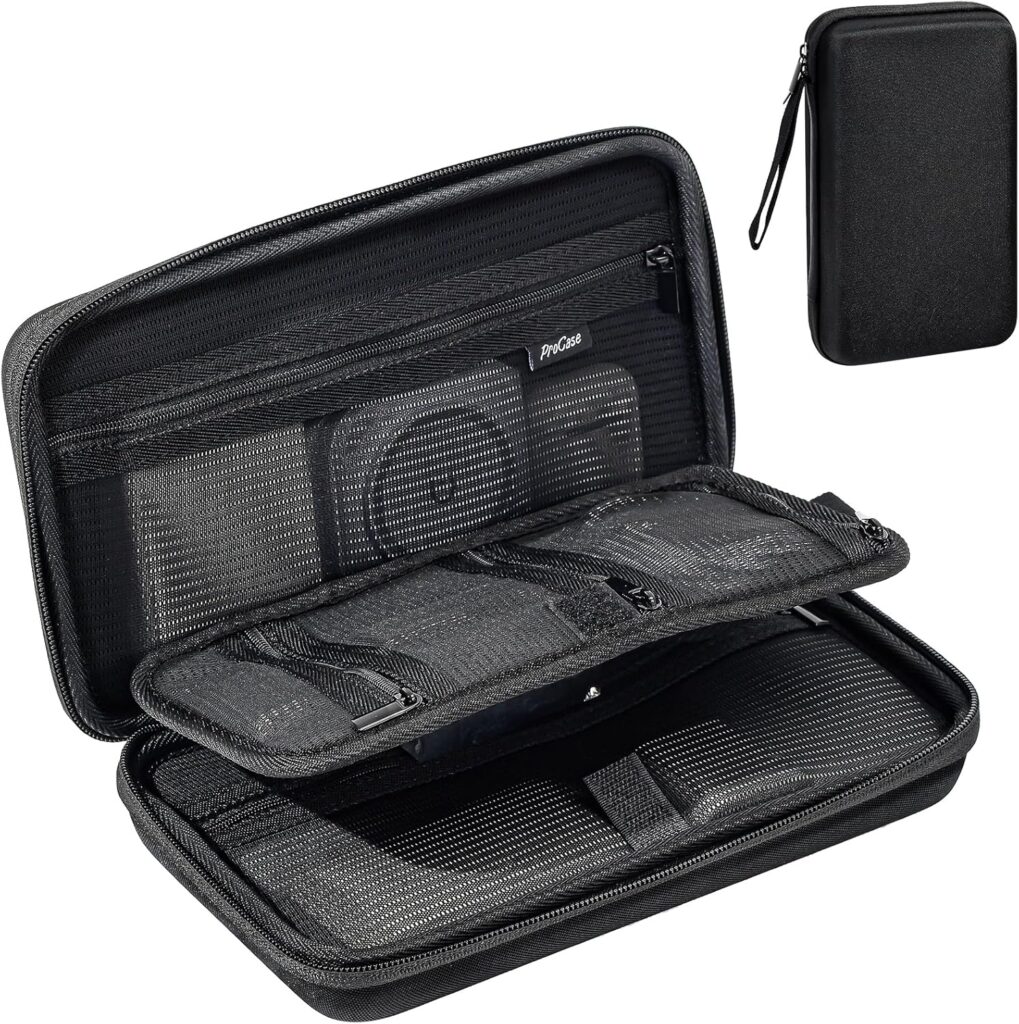 ProCase Hard Travel Tech Organizer Case Bag for Electronics Accessories Charger Cord Portable External Hard Drive USB Cables Power Bank SD Memory Cards Earphone Flash Drive -Black