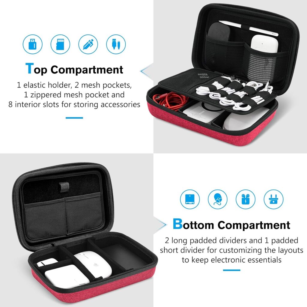 ProCase Hard Travel Tech Organizer Case Bag for Electronics Accessories Charger Cord Portable External Hard Drive USB Cables Power Bank SD Memory Cards Earphone Flash Drive -Black
