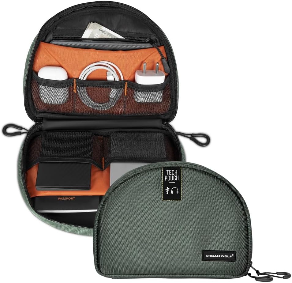 Urban Wolf Tech Pouch: The All-in-One Waterproof Travel Organizer for Cables, Adapters, Chargers,Hard Drives  Other Tech Essentials-Portable Zippered Gadgets Organizer (Fossil Grey, Pack of 1)