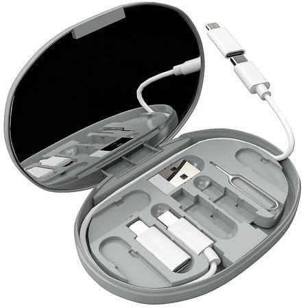 Zazu Tech Versatile Portable USB Data and Charging Kit with Storage Case with internal mirror- (Grey)