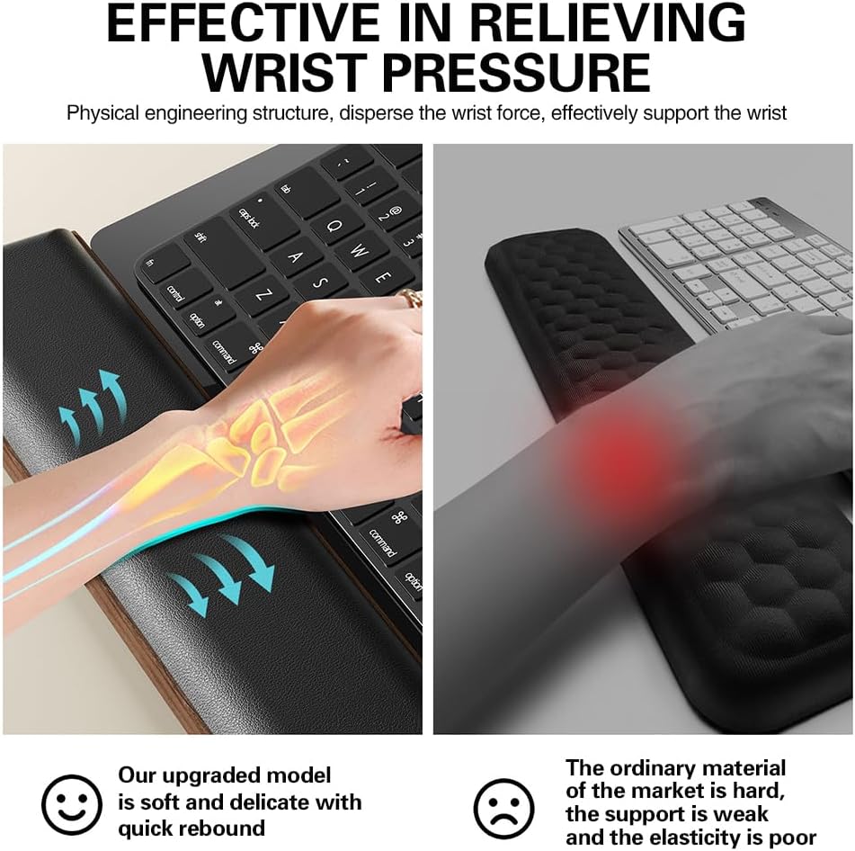 0TO1 TECH Keyboard Wrist Rest Pad, Wooden Desktop Partition Storage Case, Leather Non-Slip Keyboard Wrist Rest, Wooden Keyboard Base, Suitable for Computer, Office, Home (Black)