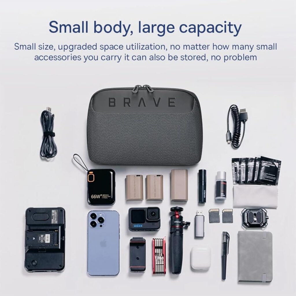 Brave Electronics Bag, Tech Accessories Case, Organizer Case for Travel Electronics, Water-Resistant Shockproof Organizer Pouch Compatible with Charger,Charging Cables,Headphones (BTP-01, Black)