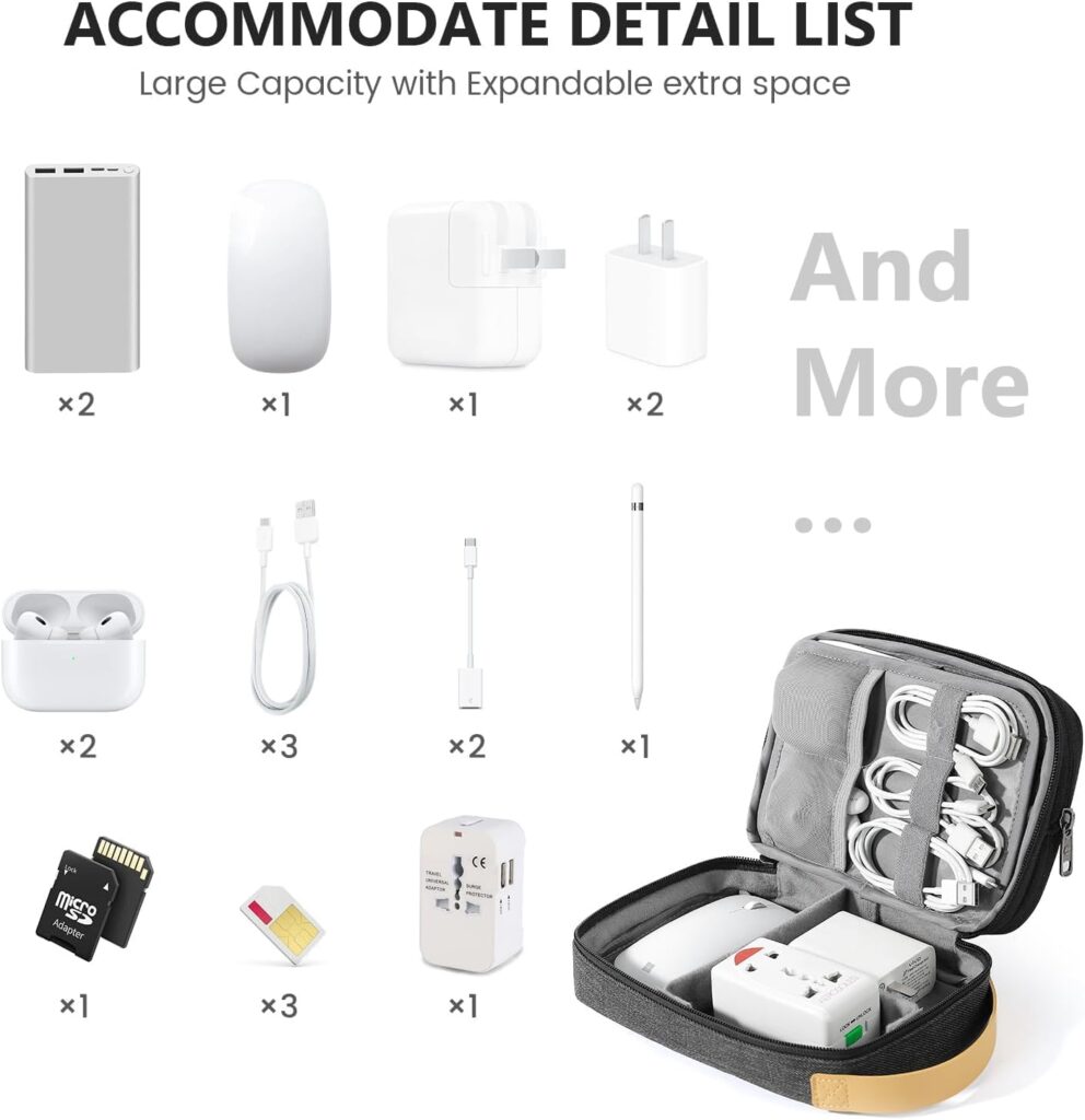 KALEDE® Electronic Accessory Bag, Travel Cable Organizer, Universal Waterproof Portable Cable Organizer for Adapter Memory Cards, USB Cable (Black)