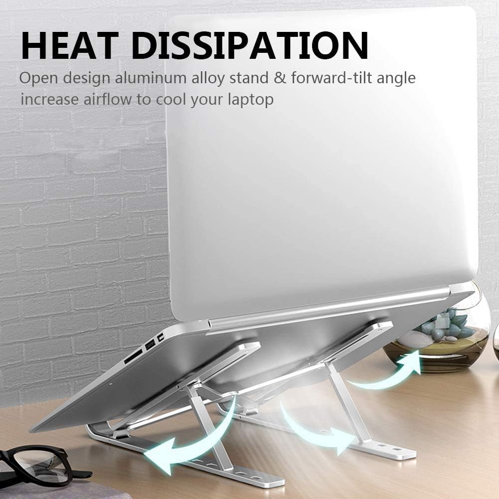 [Large size]WEC-Tech Portable Laptop Stand, Adjustable Tablet Notebook Stand for tablets, mobile phones and computers, Laptop Desk Riser Foldable Notebook Cooling Stand- (Silver)