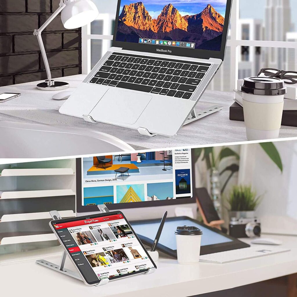 [Large size]WEC-Tech Portable Laptop Stand, Adjustable Tablet Notebook Stand for tablets, mobile phones and computers, Laptop Desk Riser Foldable Notebook Cooling Stand- (Silver)