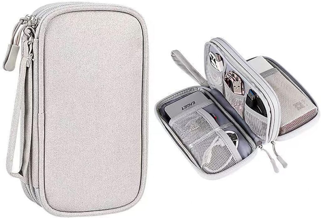 Portable Electronic Organizer Cable Bag Small ProCase Travel Tech Case Hard Drive Accessories Storage Carrying Cases Soft Carrying Pouch for, Cord, Charger, Earphone Flash Drive, USB, SD Card (Grey)