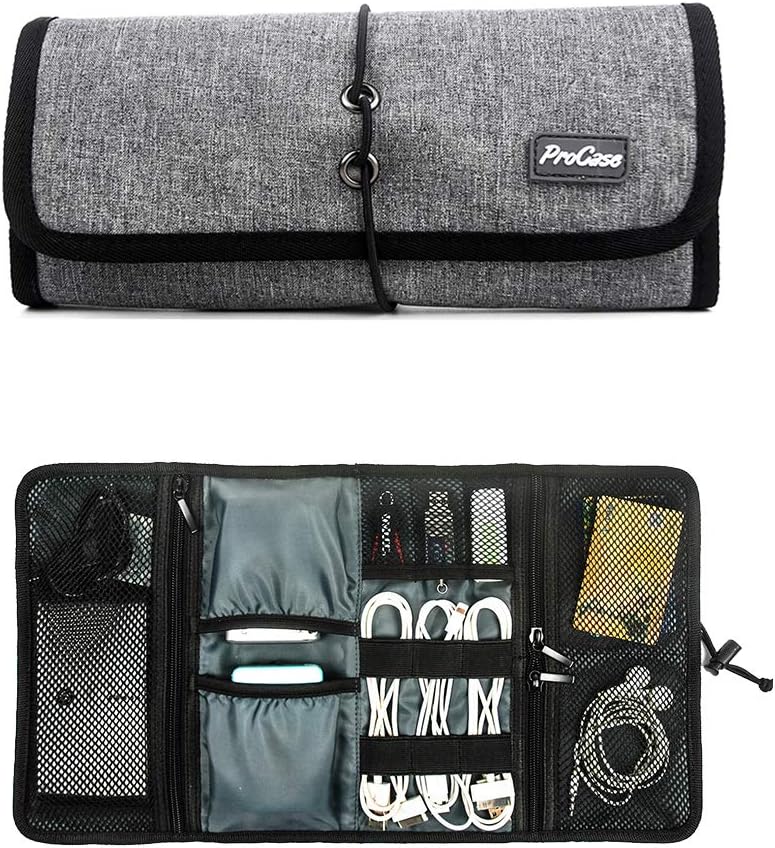ProCase Electronic Organizer Cord Pouch, Travel Cable Charger Phone Accessories Bag Organizer Roll up Tech Carrying Case for USB Cables SD Memory Cards Earphone Flash Hard Drive