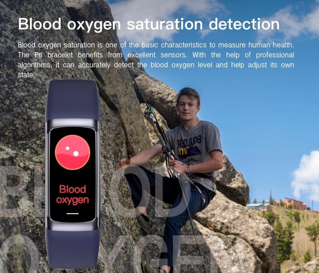 Smart Bracelet Health and Fitness Tracker, Health Monitoring, Blood Oxygen, Heart Rate Monitor  Sleep Monitor, Smartwatch for Android iPhone p6 (Black)