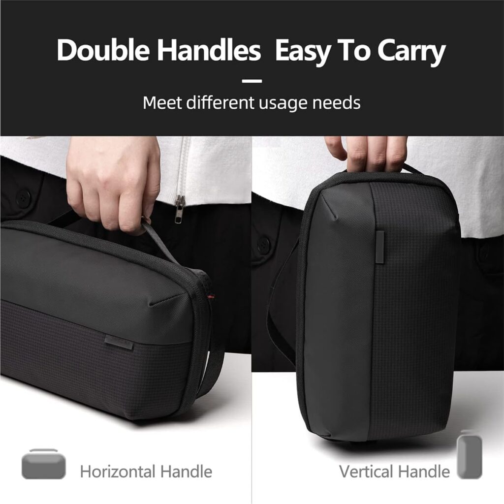 TERRIFI Electronics Organizer, Waterproof Travel Accessory Handle Bag for Tech Pouch for Cables, Camera Batteries, Power Bank, SD/TF Cards, Black