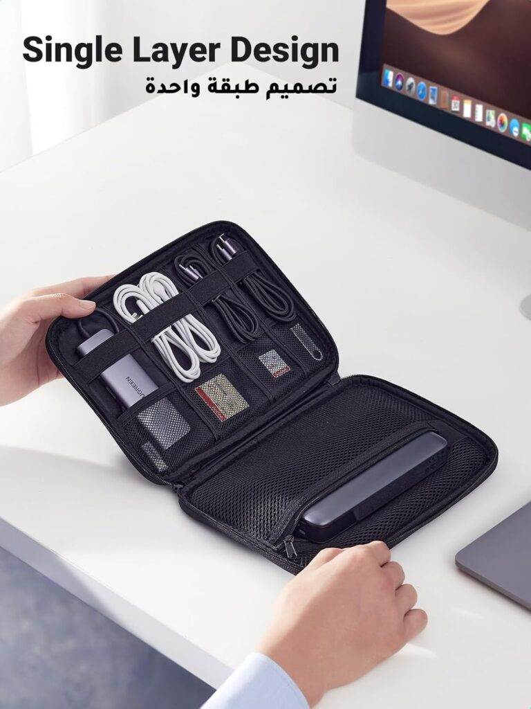 UGREEN Electronic Accessories Bag, Cable Organizer Case Travel Cables Holder Charger Organizer Cables Compatible with iPad Mini 5 4, Mobile Phone, Power Bank, Cables, Hard Disk