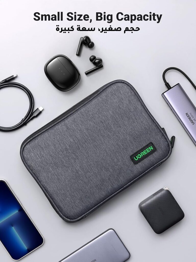 UGREEN Electronic Accessories Bag, Cable Organizer Case Travel Cables Holder Charger Organizer Cables Compatible with iPad Mini 5 4, Mobile Phone, Power Bank, Cables, Hard Disk