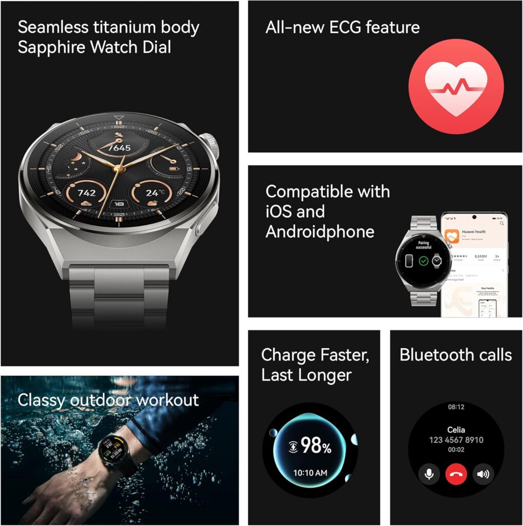 HUAWEI WATCH GT 3 Pro Smartwatch with Titanium Body  Up to 2 Weeks Battery Life - Compatible with Android and iOS - Fitness Tracker and Health Monitor - Sapphire Watch Dial - Bluetooth - 46MM Grey