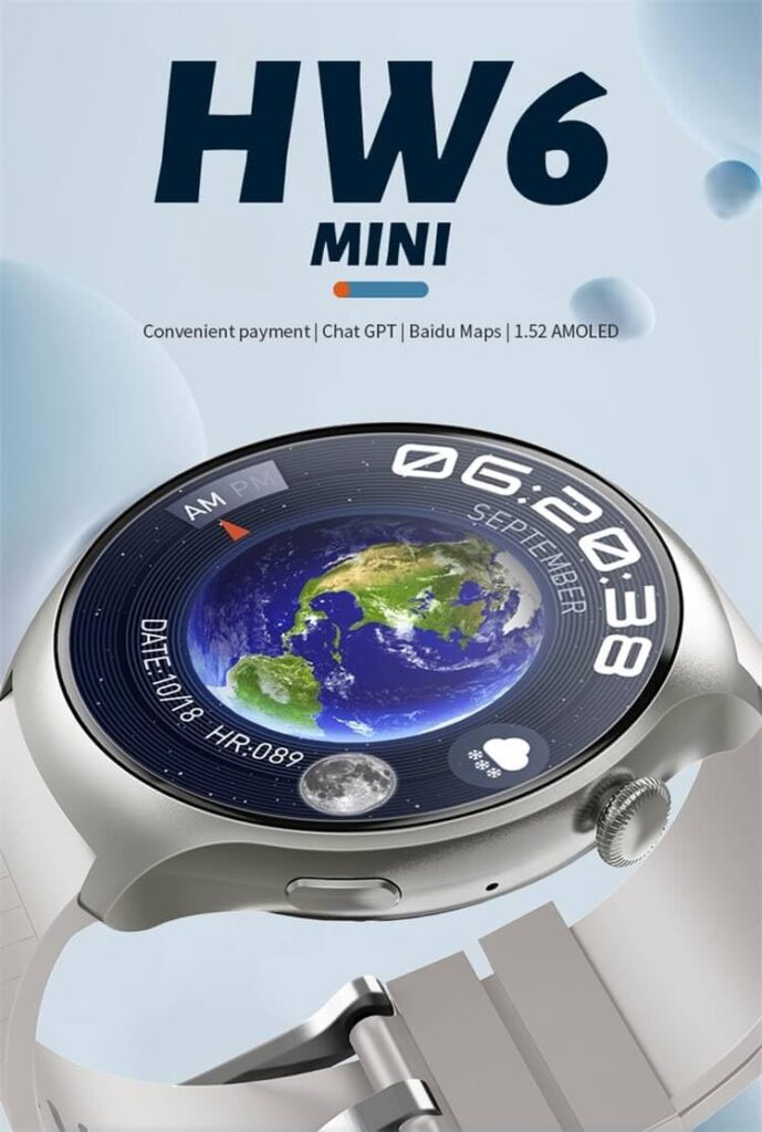 HW6 Mini 1.52 AMOLED Smartwatch, 3 Straps, NFC Payment, ChatGPT, Voice Assistant, Health Monitoring, Sports Mode, Baidu Maps - Black