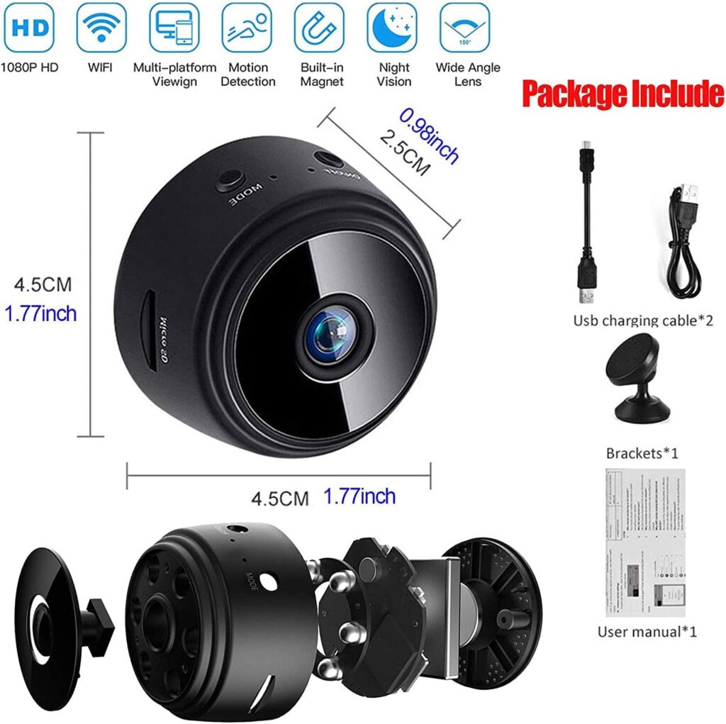 Keepinno Mini WiFi Hidden Cameras,Wireless Spy Cameras with Video Live Feed, HD 1080P Home Security Cameras, Baby Nanny Cam,Tiny Smart Cameras with Night Vision and Motion Detection.
