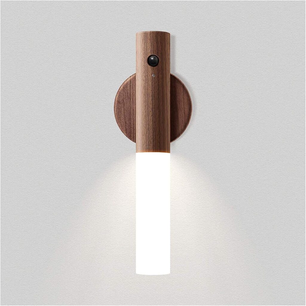 Motion Sensor Night Light, Smart LED Light, Sensing Distance 4M, Hand-held Portable, Stick Anywhere for Bedroom, Stairway, Children Room and More,High Grade Solid Wood Glass Material (Walnut Wood)