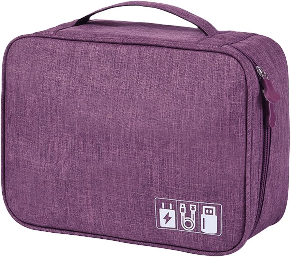 FAVORTALK Travel Pouch Electronics Organiser Storage Bags with Removable Bulkhead Extra Large 3-Layers Universal Tech Gadget Bag Fit for Charger Data Cable Headphone Mouse Hard Disk, Purple B21609