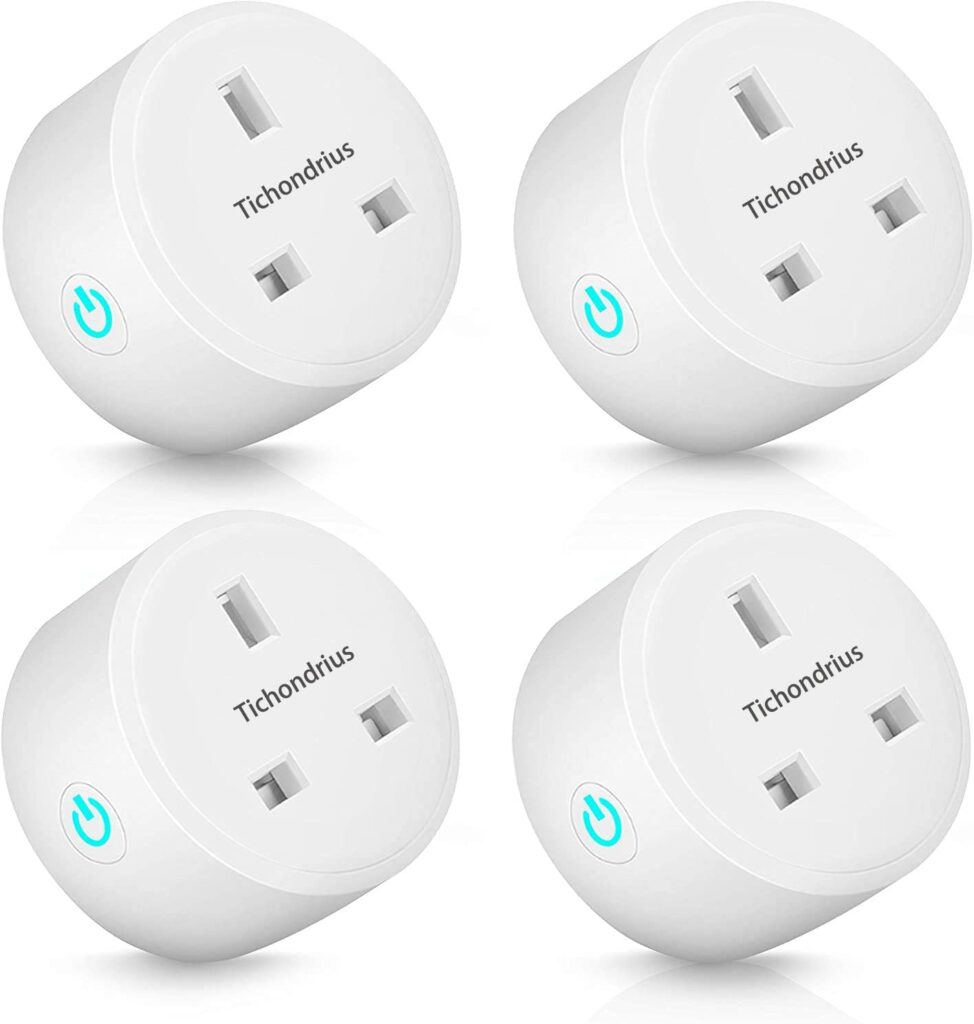 Tichondrius WiFi Smart Plug, 4 Pack 16A Smart Outlet Plug Socket Compatible with Alexa, Mini Socket with Remote Control  Voice Control with Electricity Statistics Timer Function, No Hub Required