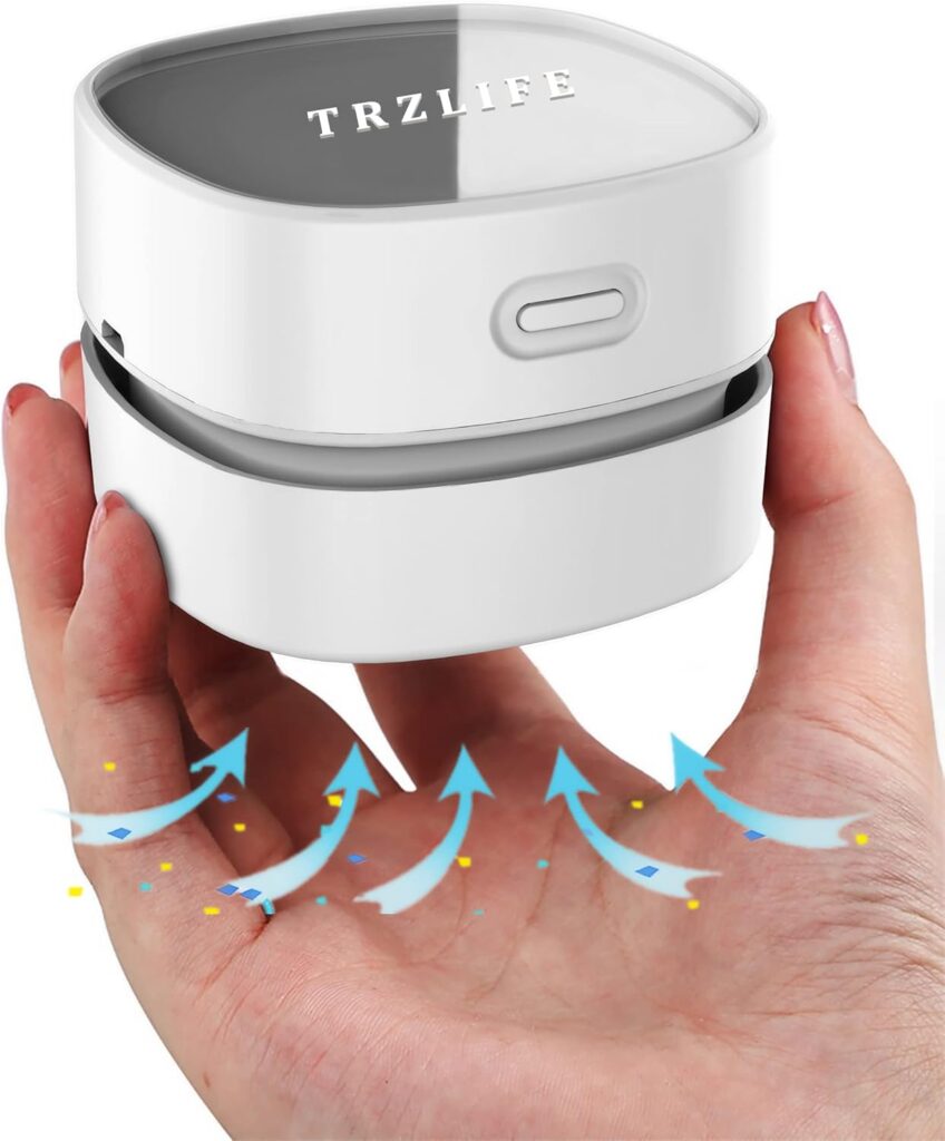 TRZLIFE Desk Vacuum Cleaner, Mini Table Vacuum Improved Details AA Batteries Cordless Vac Sucks up Tiny Items Crumbs for Desktop Drawer Countertop Perfect Tech White Elephant Gift