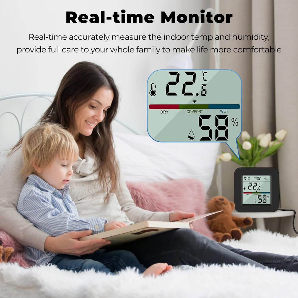 UanTii Tuya Smart Universal IR Remote With Temperature Humidity Sensor with Display Wifi Infrared Remote with Thermometer for Air Conditioner, TV.etc Works with Alexa Google Assistant
