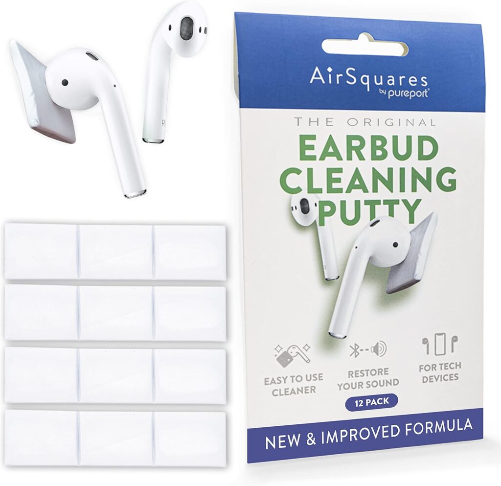 AirSquares Earbud Cleaning Putty - The Original - AirPod Cleaner Kit | Remove Wax, Dirt  Gunk from The Speaker Grille  Other Surfaces of AirPods, Earbuds  Tech Devices | (12-Pack)