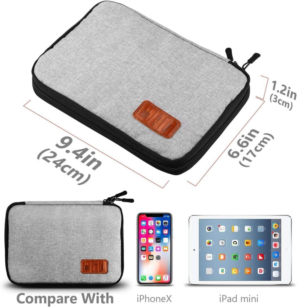 Sunsir Electronic Organizer Waterproof Portable Travel Cable Accessories Bag Soft Case with 10pcs Cable Ties for USB Drive Phone Charger Headset Wire SD Card Power Bank