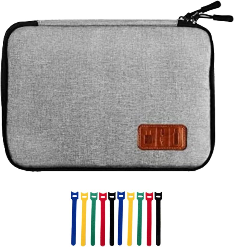 Sunsir Electronic Organizer Waterproof Portable Travel Cable Accessories Bag Soft Case with 10pcs Cable Ties for USB Drive Phone Charger Headset Wire SD Card Power Bank