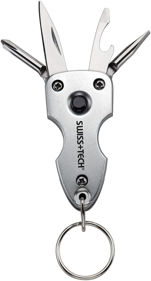 SWISS+TECH ST60300 Key Ring Multi-Tool with LED Flashlight, 7-in-1 Tools, Use for Auto (Single Pack)